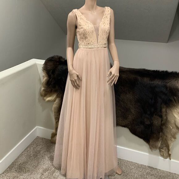 Elegant Sequined Floral Lace Double V-Neck Party Dress - Picture 4 of 14